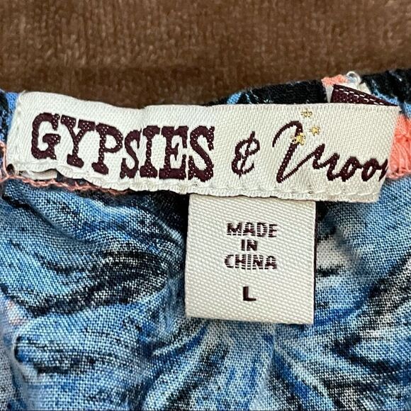 Gypsies & Moondust Off The Shoulder Coral Blue White Blouse Size Large - Picture 10 of 13